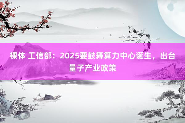 裸体 工信部：2025要鼓舞算力中心诞生，出台量子产业政策