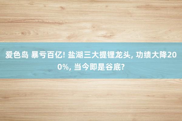 爱色岛 暴亏百亿! 盐湖三大提锂龙头， 功绩大降200%， 当今即是谷底?